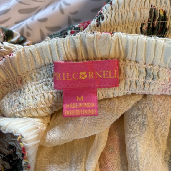 April Cornell Cream & Pink Floral Lined Cotton Maxi Sun Dress w Shirred Back. M - Picture 5 of 6